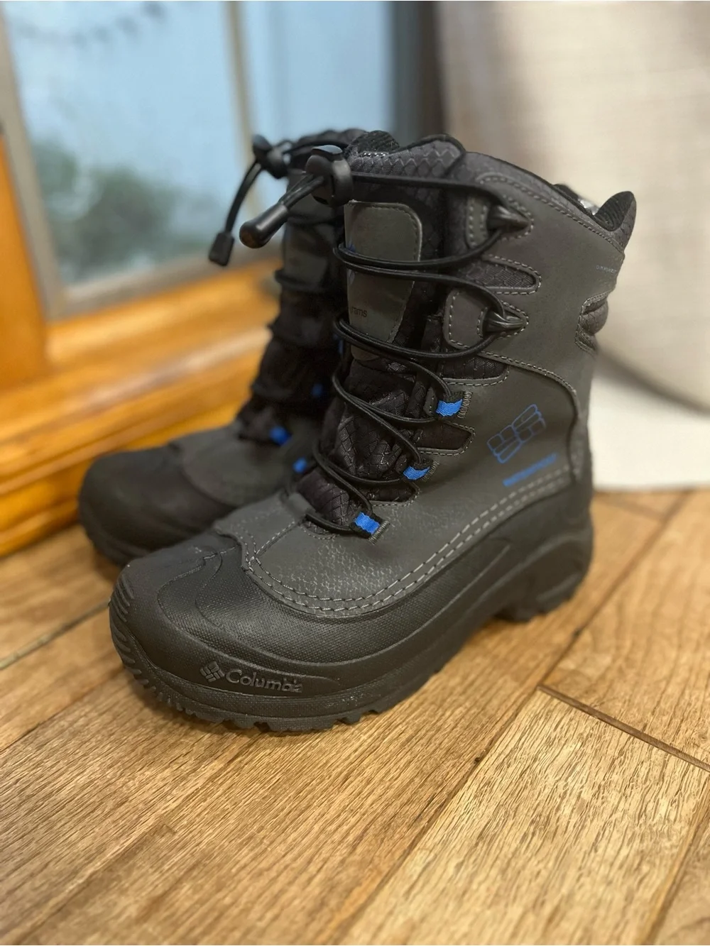 Columbia Black Kids Snow Boots with Blue Accents